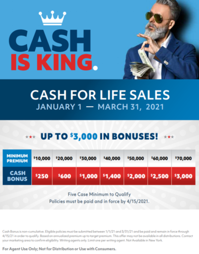 Cash Bonuses for Q1 Life sales